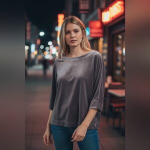 GAP Charcoal Gray Velvet Batwing Women's Blouse Sz Lg